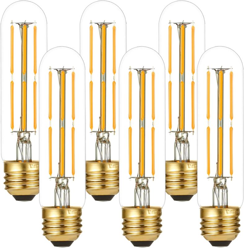 Photo 1 of LiteHistory Dimmable E26 Edison Bulb, AC120V Warm White 2700K Light Bulbs, 6W Equal 60 watt 600LM Tubular T10 led for Rustic Pendant,Chandeliers,Wall sconces,Vanity 6Pack
