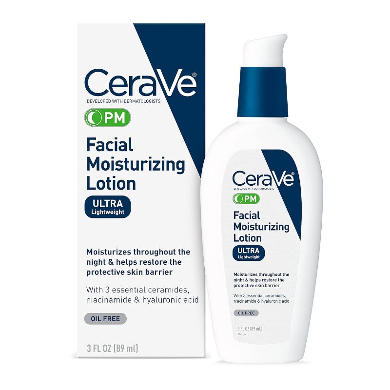 Photo 1 of CeraVe PM Facial Moisturizing Lotion | Night Cream with Hyaluronic Acid and Niacinamide | Ultra-Lightweight, Oil-Free Moisturizer for Face | 3 Ounce
