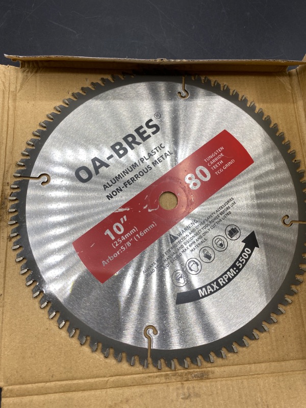 Photo 2 of 10 Inch 80T Aluminum Non-Ferrous Metal Saw Blade with 5/8-Inch Arbor, Upgrade TCG Grind
