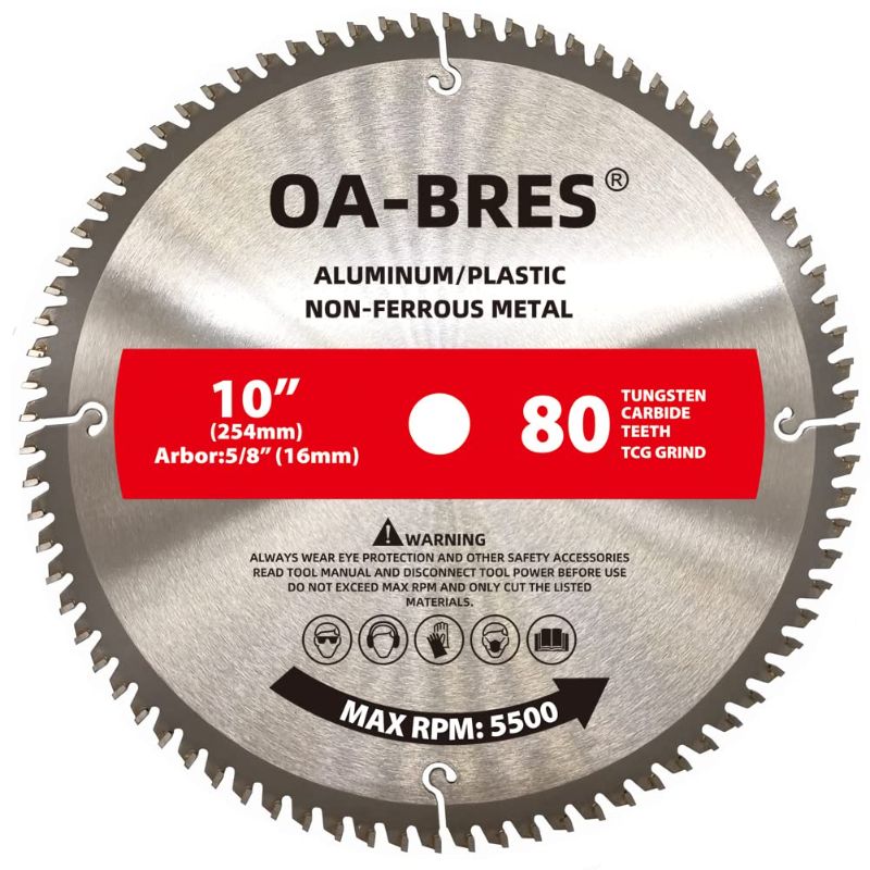 Photo 1 of 10 Inch 80T Aluminum Non-Ferrous Metal Saw Blade with 5/8-Inch Arbor, Upgrade TCG Grind
