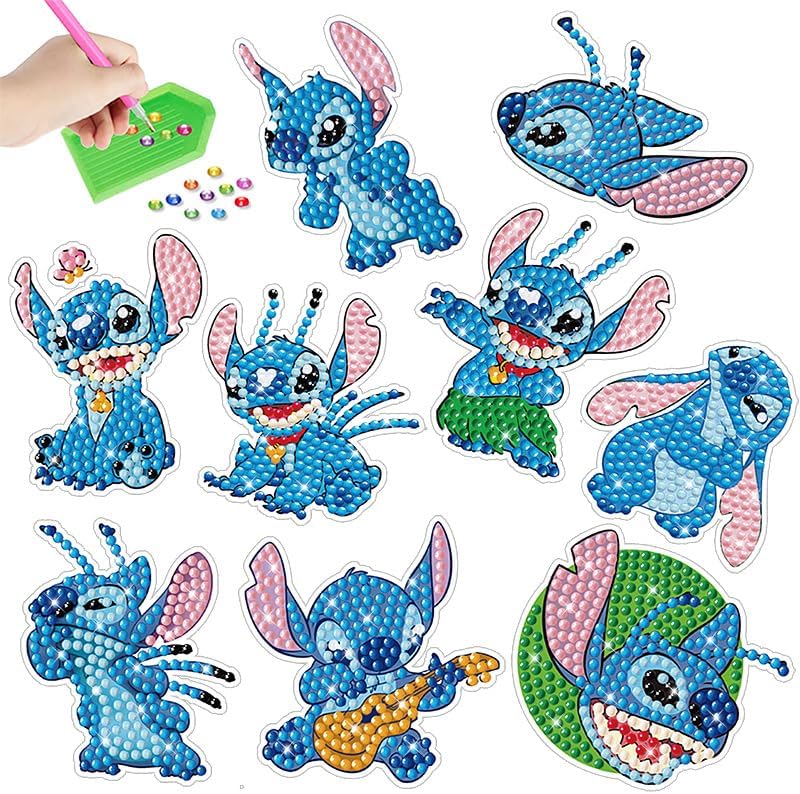 Photo 1 of 9pcs 5D Stitch DIY Diamond Art Painting Stickers Kits, Lilo DIY Creative Diamond Mosaic Sticker
