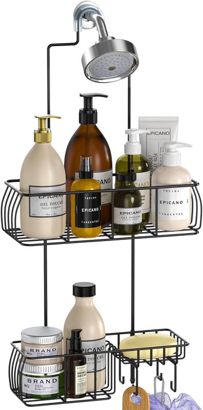 Photo 1 of Epicano Shower Caddy Hanging, Anti-Swing Over Head Shower Caddy Rustproof with hooks for Towels, Sponge and more, Matte Black
