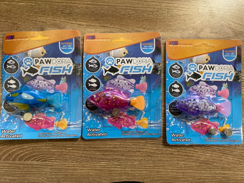 Photo 2 of Pawdoria Interactive Cat Toy - Robotic LED Fish 3-Pack | Water-Activated Swimming Simulator | Battery-Operated Playful Pet Fish

