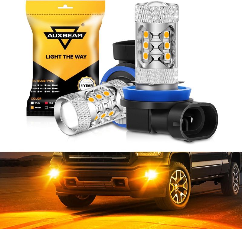 Photo 1 of Auxbeam H11/H8/H9 LED Fog Light Bulbs, Max 50W 3500K Amber, 8000LM Super Bright, 360° Illumination, Fog Car Lights Replacement, Pack of 2
