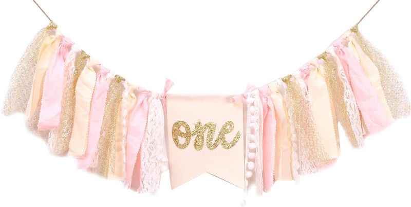 Photo 1 of Highchair Banner 1st Birthday - Pink Happy Birthday Banner Party Decorations for First Birthday,Best Princess Photo Props for Baby Girl(Swan)
