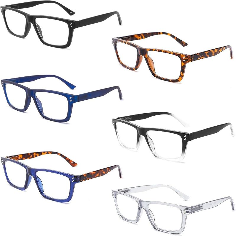 Photo 1 of IVNUOYI 6 Pack Reading Glasses Blue Light Blocking Large Square Frames with Spring Hinges, Anti Glare Eyestrain,Computer Readers for Men Women +3.5
