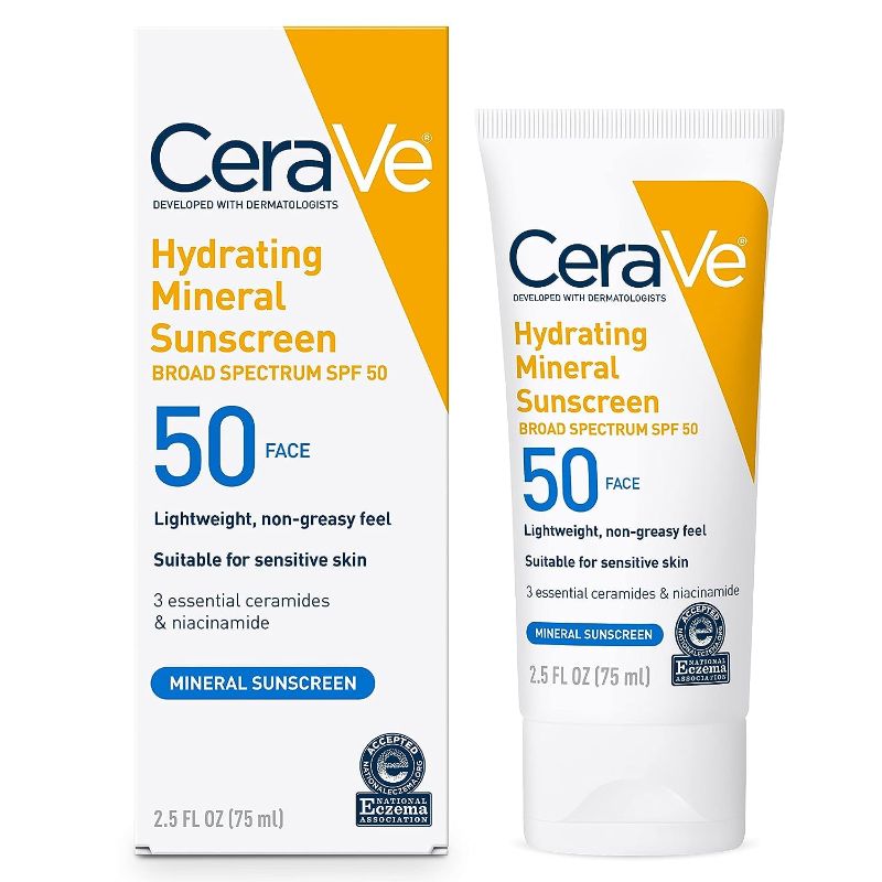 Photo 1 of CeraVe 100% Mineral Sunscreen SPF 50 | Face sunscreen With Zinc Oxide & Titanium Dioxide | Hyaluronic Acid + Niacinamide + Ceramides | Oil Free Sunscreen For Face | Travel Size Sunscreen 2.5 oz
