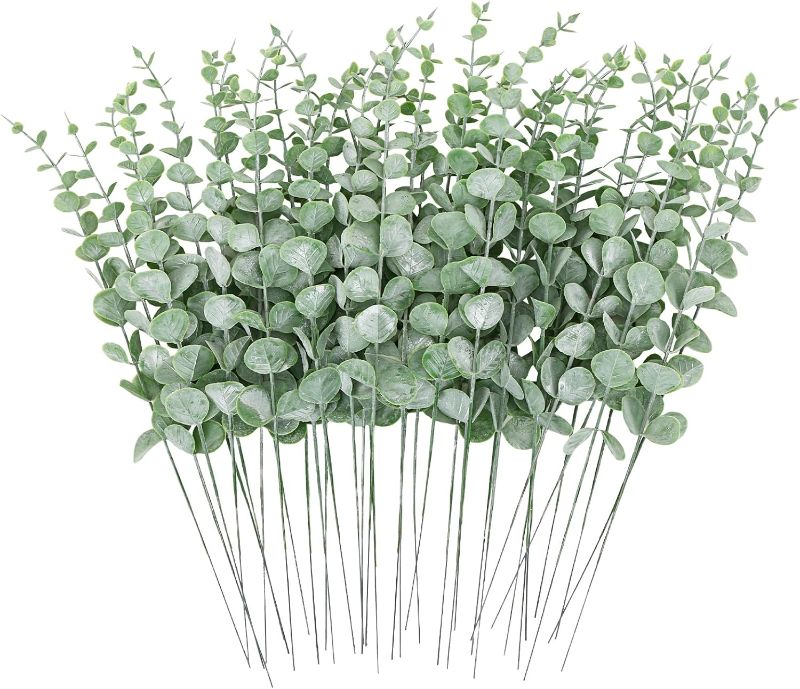 Photo 1 of CEWOR 36pcs Eucalyptus Stems Decor 14.1 Inch Artificial Eucalyptus Leaves Faux Greenery Branches for Wedding Centerpiece Flower Floral Arrangement Farmhouse Spring Home Decoration
