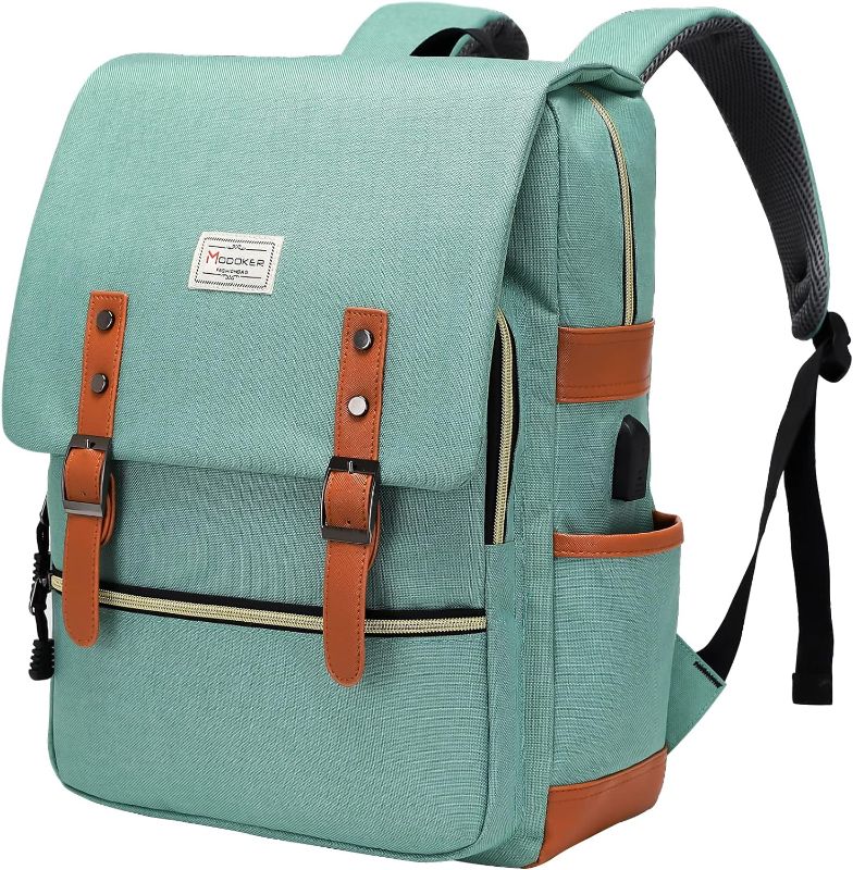 Photo 1 of Modoker Vintage Laptop Backpack for Women Men,Travel Backpacks with USB Charging Port Fashion Backpacks for Working Women Fits 15.6Inch Notebook, Green
