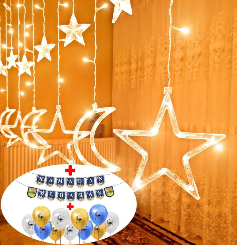 Photo 1 of OLEEK LED Eid Mubarak Decorations - Eid Decorations for Home 2024 - Star Lights String - Star String Lights -led String Lights for Bedroom- Moon Light - Moon and Stars Decor - Moon Wall Light ???
