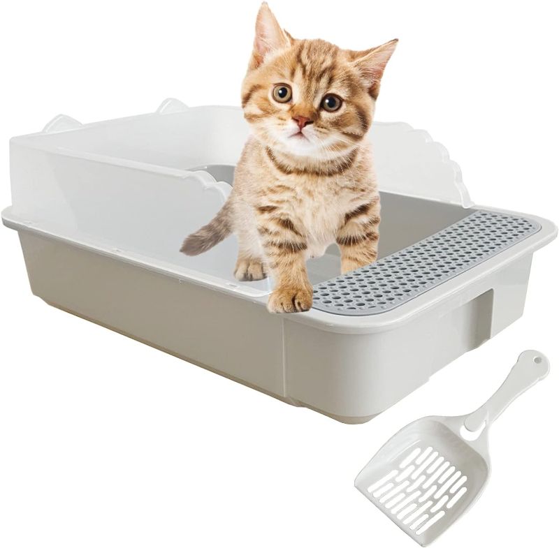 Photo 1 of MUYG Open Cat Litter Box with High Side,Anti-Splashing Cats Litters Pan,Kitten Toilet with Litter Sifting Scoop,Semi-Enclosed Removable Kittens Litter for Boxes Easy to Clean No Odor

