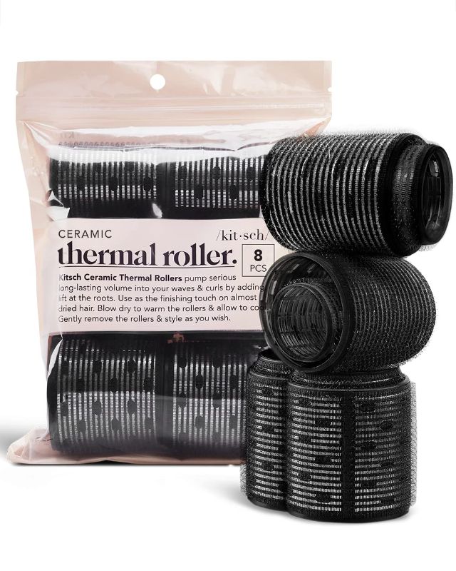 Photo 1 of Kitsch Ceramic Thermal Hair Rollers for Short Hair - Assorted Velcro Rollers for Hair, Rollers Hair Curlers for Long Hair,Hair Roller, Self Grip Hair Rollers for Blowout Look for Long Hair -8pcs Black
