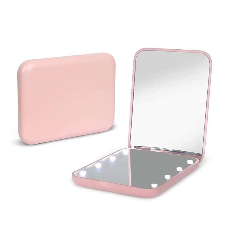 Photo 1 of Kintion Pocket Mirror, 1X/3X Magnification LED Compact Travel Makeup Mirror with Light for Purse, 2-Sided, Portable, Folding, Handheld, Small Lighted Mirror for Gift, Pink
