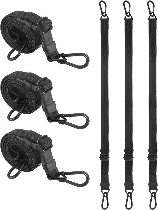 Photo 1 of 18 Inch Adjustable Carabiner Bungee Cords with 190 Lbs Max Break Strength - Adjust from 14" to 18" - Heavy Duty Flat Carabiner Bungee Straps with Upgraded Hooks for Tents, Cargo, Luggage, etc (4 Pcs)
