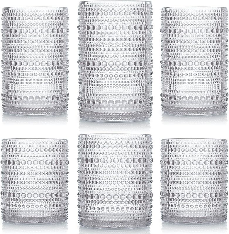 Photo 1 of Foaincore 8 Count Hobnail Drinking Glasses Set Vintage Glassware Old Fashioned Beverage Glasses Bubble Cocktail 14 oz, Rocks Glass Cup 11 oz Water Elegant (Clear)
