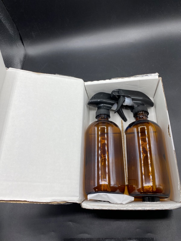 Photo 2 of Empty Amber Glass Spray Bottles - 2 Pack - Each Large 16oz Refillable Bottle is Great for Essential Oils, Plants, Cleaning Solutions, Hair Mister - Durable Nozzle w/ Fine Mist and Stream Setting
