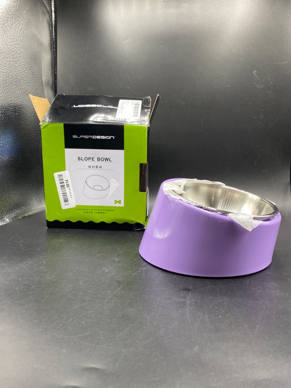 Photo 2 of Super Design Mess Free 15° Slope Bowl for Dogs and Cats, Tilted Angle Bulldog Bowl Pet Feeder, Non-Skid & Non-Spill, Easier to Reach Food M/1.5 Cup Purple
