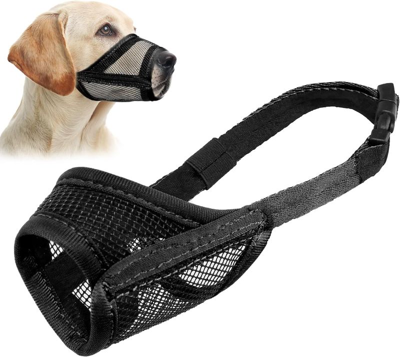 Photo 1 of LUCKYPAW Dog Muzzle, Mesh Muzzle for Small Medium Large Dogs, Soft Dog Muzzle to Prevent Biting Chewing, Drinkable Breathable Adjustable Puppy Muzzle(M(Snout: 5¼"-7"), Black)
