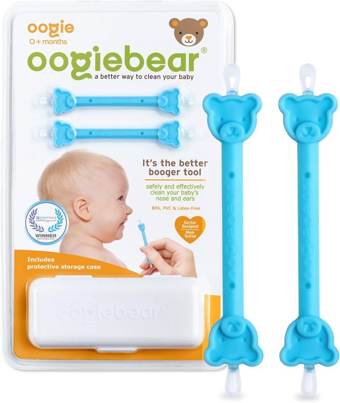 Photo 1 of oogiebear: Baby Nose Cleaner & Ear Wax Removal Tool - Safe Booger & Earwax Removal for Newborns, Infants, Toddlers - Dual-Ended - Essential Baby Stuff, Diaper Bag Must-Have, 2 Pack Blue with CASE
