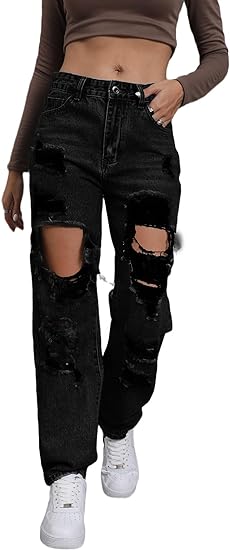 Photo 1 of (M) Giallino Ripped Jeans Womens Distressed high Waisted Jeans for Women Trendy Wide Straight Leg Y2k Pants Women’s Jeans- medium
