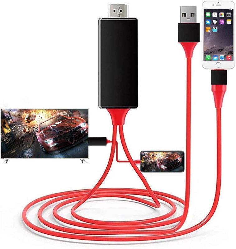 Photo 1 of MagicEB [Apple MFi Certified] Lightning to HDMI Adapter Cable, Compatible with iPhone to HDMI, 1080P Digital AV Converter, for iPhone iPad iPod to TV Cord 6.6FT, Red
