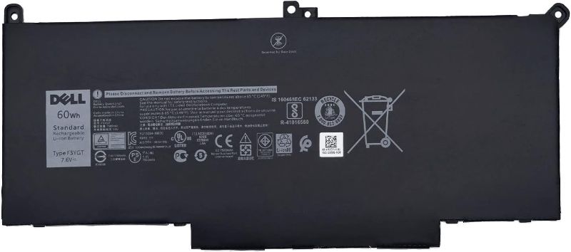 Photo 1 of DELL F3YGT Battery for Dell Latitude 12 7280 7290 13 7380 7390 P29S002 14 7000 7480 7490 P73G002 Series P28S P28S001 P73G P73G002 Series F3YGT DM3WC DM6WC 2X39G KG7VF 451-BBYE 453-BBCF 7.6V 60Wh
