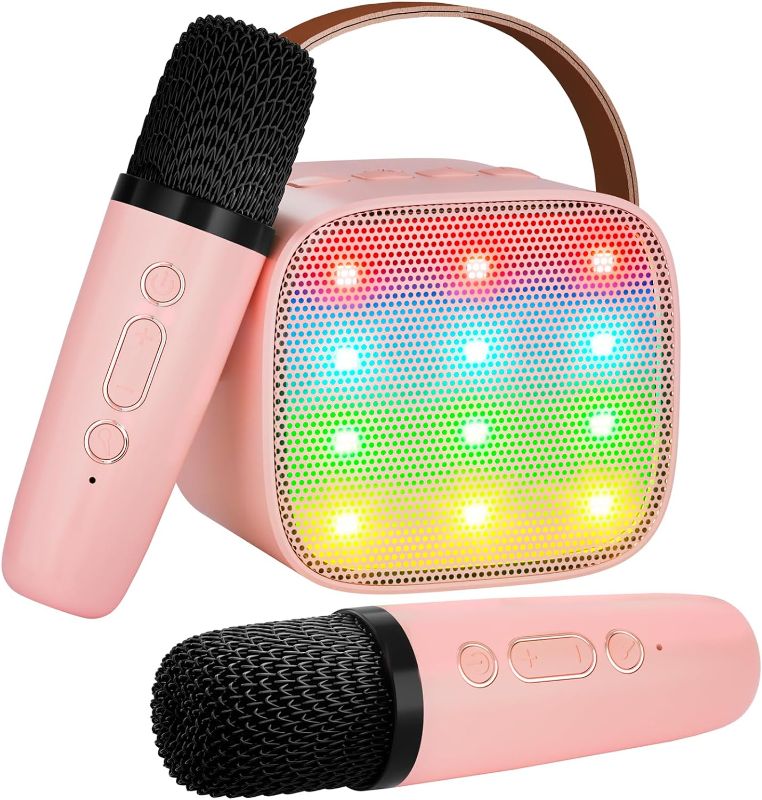 Photo 1 of Kids Karaoke Machine, Kids Toys Birthday Gift for Girls, Mini Portable Bluetooth Speaker with 2 Wireless Microphone for Girl 5,6,7,8,10+Year Old(Pink)
