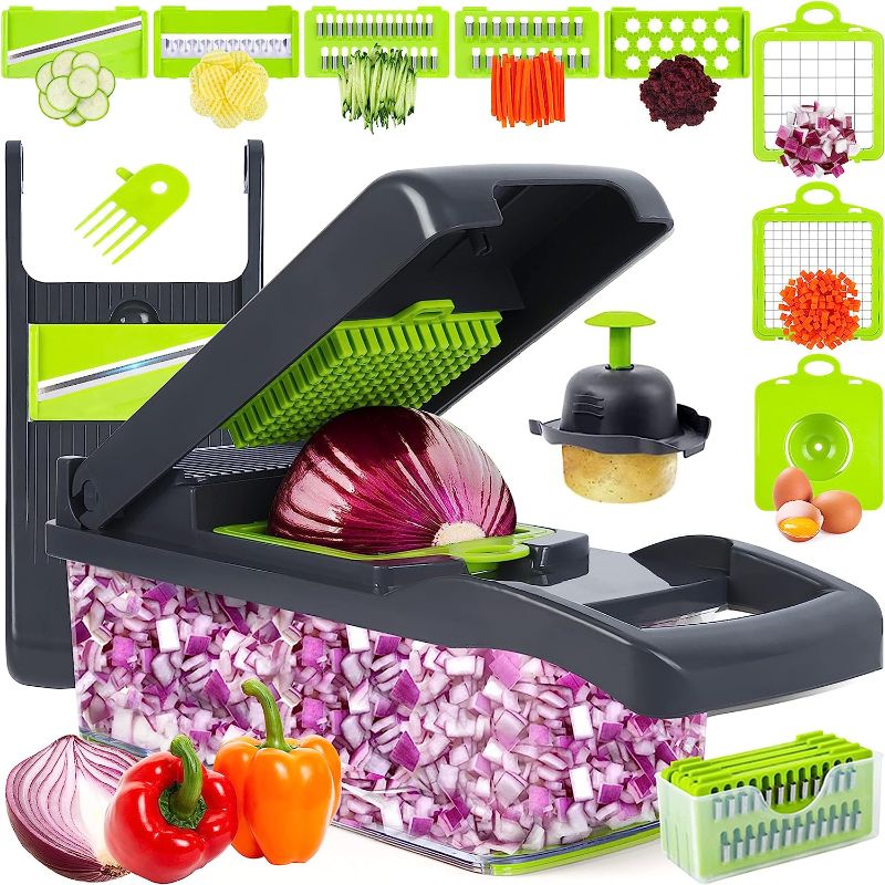 Photo 1 of Vegetable Chopper, Onion Chopper, Mandolin Slicer,Pro 10 in 1professional food Choppermultifunctional Vegetable Chopper and Slicer, Dicing Machine, AdjustableVegetable Cutter With Container(grey)

