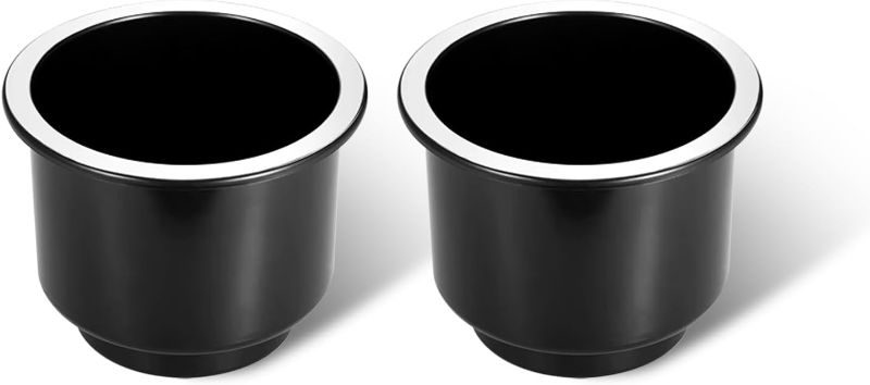Photo 1 of GKmow 2 PCS Car Cup Holder Insert, 4.33" x 3.62" x 3.34" Recessed Rim Silvered Plastic Cup Bracket, Universal Car Decorative Accessory, for Most Carssuch as Mini Van, Trucks, RVs, Golf Carts (Black)
