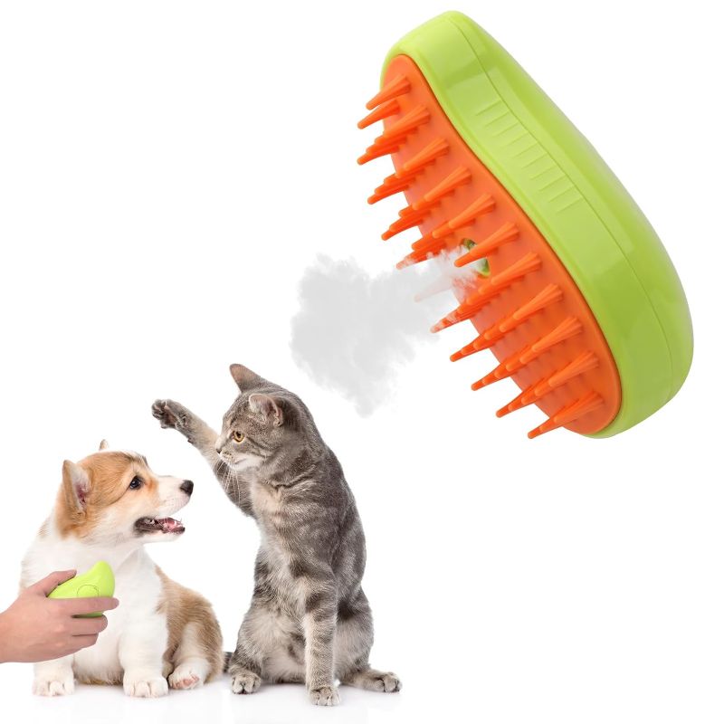 Photo 1 of TwelveCheng Steamy pet brush 4-in-1, Cat Steam BrushSelf-Cleaning Grooming Tool, Efficient Massage, Hair Removal, Tangle-Free Care for Cats and Dogs (Green)
