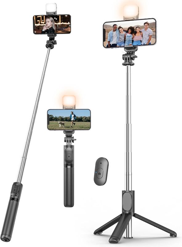 Photo 1 of Selfie Stick with Fill Light, 40'' in Length Extendable Phone Tripod Stand with Remote Shutter Compatible with Gopro, iPhone/Samsung/Sony/Google
