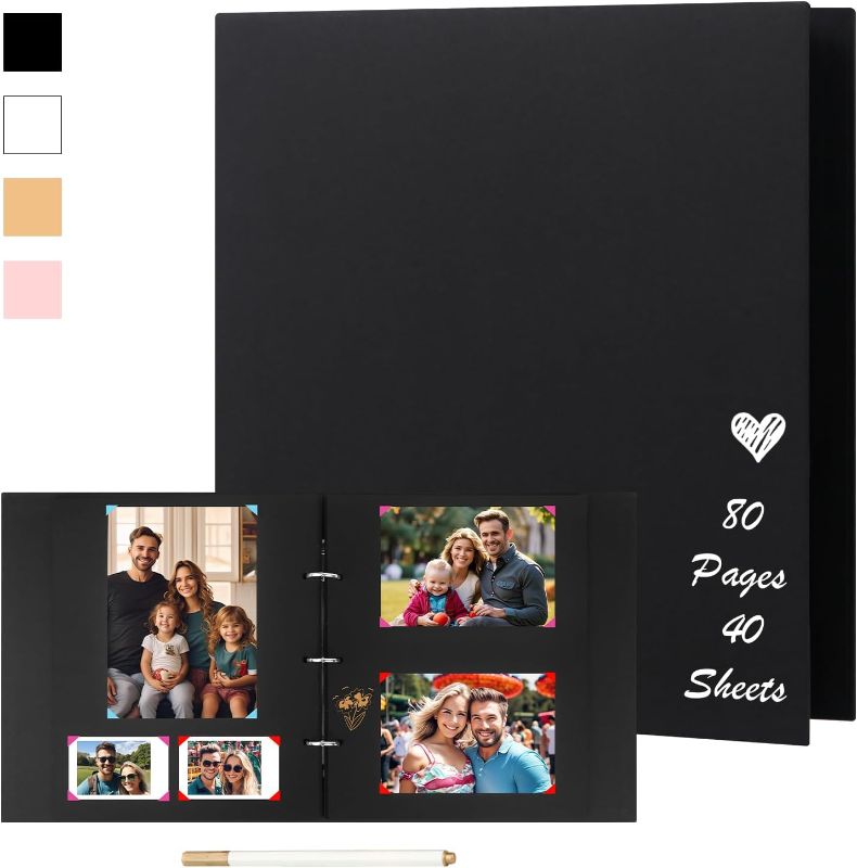 Photo 1 of Aevdor 3 Ring 8.5x11 Inch Scrapbook Album 80 Pages, DIY Blank Scrap Book Thick 250gsm Kraft Paper, Scrapbook 8.5 x 11, Memory Book Ideal for Your Scrapbooking Albums Art & Craft Projects, Black
