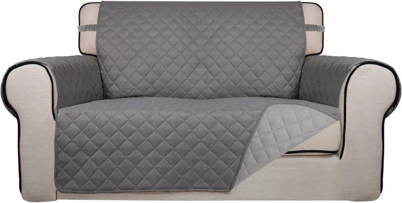 Photo 1 of PureFit Reversible Quilted Sofa Cover, Water Resistant Medium Slipcover Furniture Protector, Washable Couch Cover with Non Slip Foam and Elastic Straps for Kids, Dogs, Pets (Loveseat, Gray/Light Gray)
