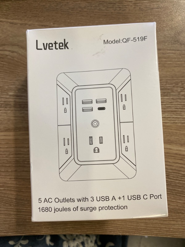 Photo 2 of 5-Outlet Surge Protector Wall Charger with 4 USB Ports - 1680J Multi Plug for Home, Office, Travel
