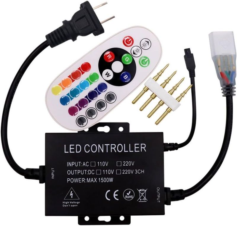 Photo 1 of XUNATA 110-120V 1500W 24Key IR Remote Control RGB LED Controller for 5050 2835 LED Neon Rope Light
