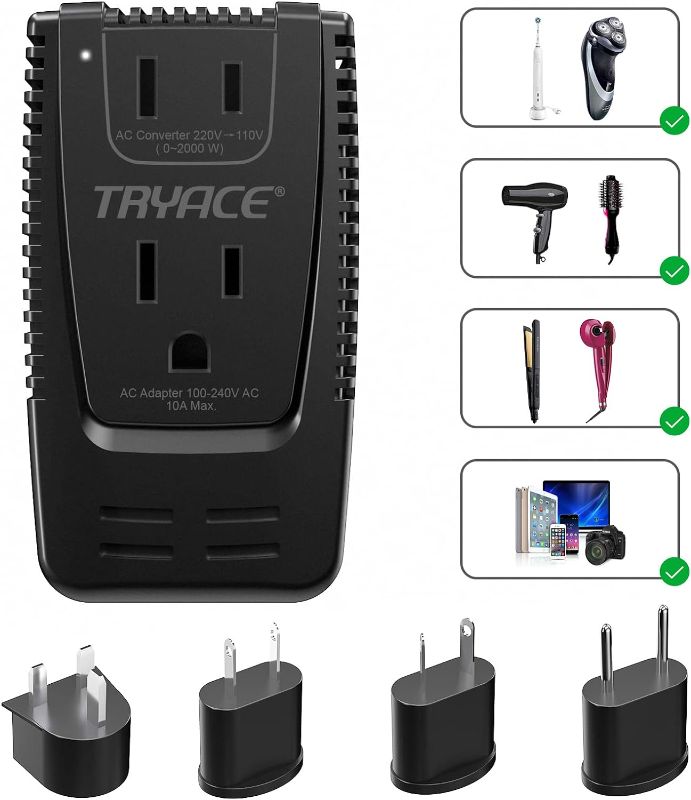 Photo 1 of Upgrade TryAce 2000W Voltage Converter, Step Down 220V to 110V Converter for Hair Dryer Straightener Curling Iron, Suitable for Toothbrush Shaver, 10A Power Adapter for Laptop Phone, EU/UK/AU/US Plug
