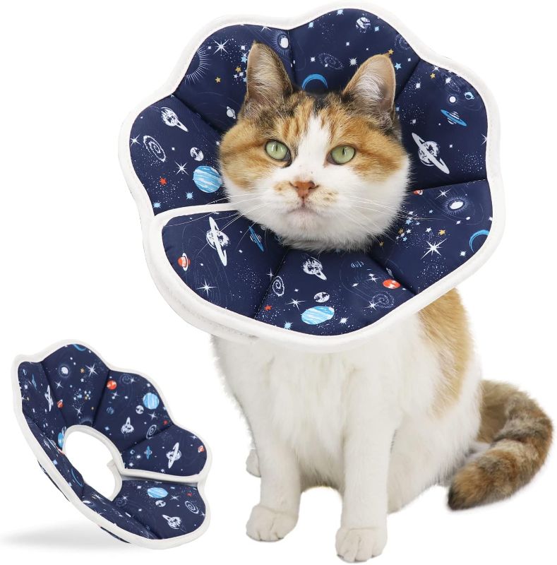 Photo 1 of QIYADIN Soft Cat Cone, Adjustable Cat Recovery Collar After Surgery to Prevent Licking Wound, Protective Cat Neck Cone, Comfortable Pet Elizabethan Collar for Cats Kittens and Puppies (Medium)
