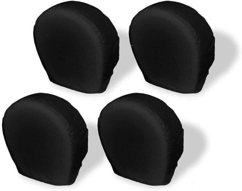 Photo 1 of Explore Land Tire Covers 4 Pack - Tough Tire Wheel Protector for Truck, SUV, Trailer, Camper, RV - Universal Fits Tire Diameters 23-25.75 inches, Black
