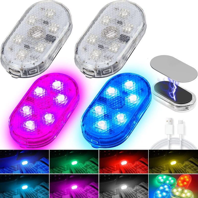 Photo 1 of Car LED Lights Interior Magnetic Auto Interior lighting USB Rechargeable Portable LED Lights Car Night Reading Car Ambient Lighting 7 Colors (4 Pcs, 1.06 x 2.08 x 0.31 Inch)
