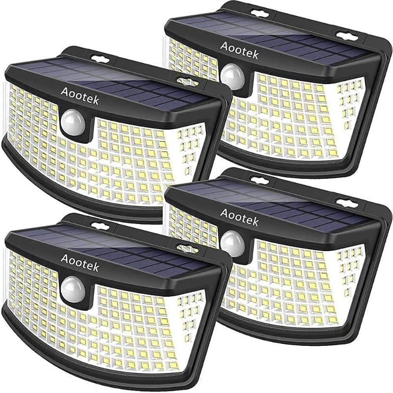 Photo 1 of Aootek New Solar Motion Sensor Lights 120 LEDs with Lights Reflector,270° Wide Angle, IP65 Waterproof, Step Lights for Front Door, Yard, Garage, Deck (4 Pack)
