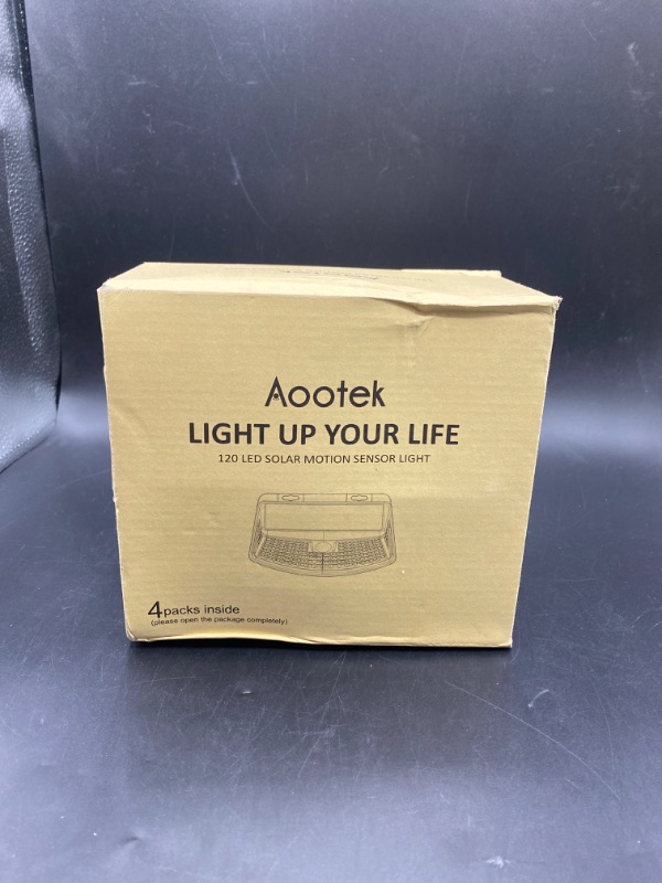 Photo 2 of Aootek New Solar Motion Sensor Lights 120 LEDs with Lights Reflector,270° Wide Angle, IP65 Waterproof, Step Lights for Front Door, Yard, Garage, Deck (4 Pack)
