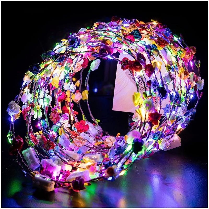 Photo 1 of 20 Pcs LED Flower Crowns Headbands - Light Up Headband for Women, Garlands Glowing Floral Wreath Crowns for Wedding Beach Party Birthday Cosplay
