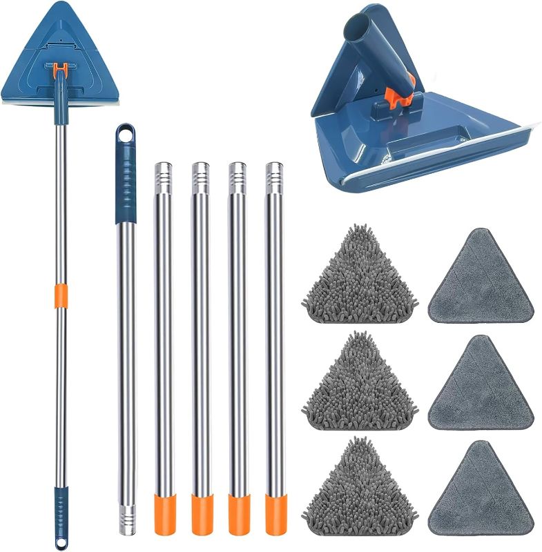 Photo 1 of Wall Mop Wall Cleaner with 85 Inch ?Long Handle, 360° Rotating Microfiber Triangle Mop, Skirting Ceiling Gasket Window Cleaning Kit for Cleaning Painted Wall, Ceiling, Floor, 6 Replacement Pads
