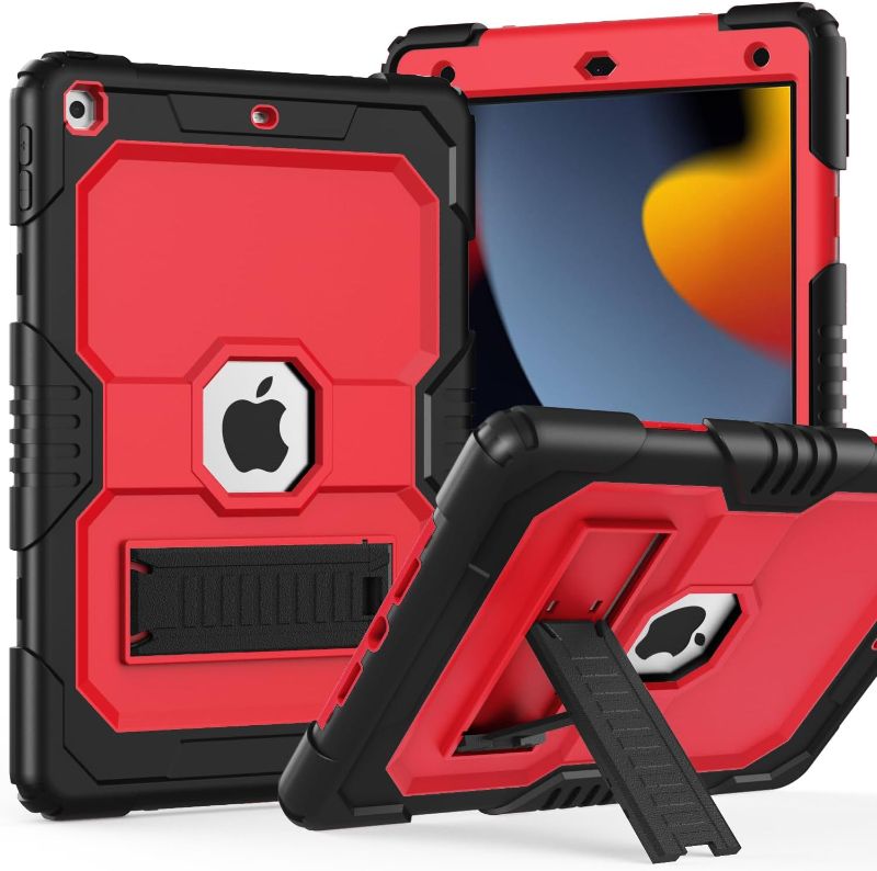 Photo 1 of MARIWIVI Case for ipad 9th/ 8th/ 7th Generation Case 10.2 Inch (2021/2020/2019), Slim Heavy Duty Shockproof Rugged Protective Case for iPad 10.2 Case Built-in Multi Angle Viewing Kickstand, Black+Red
