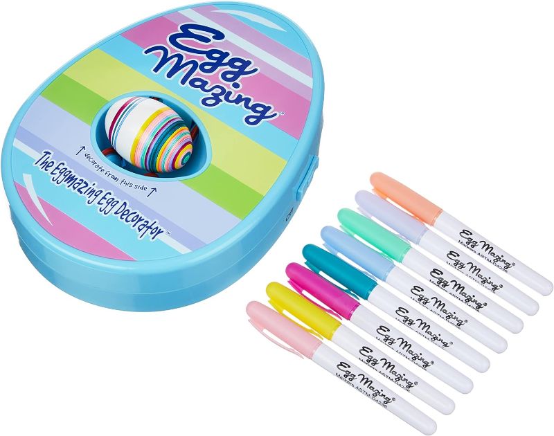 Photo 1 of The Eggmazing Egg Decorator Easter Egg Decorator Kit - The Year Round Arts and Crafts Activity - Includes Egg Decorating Spinner and 8 Colorful Quick Drying Non Toxic Markers (Blue)
