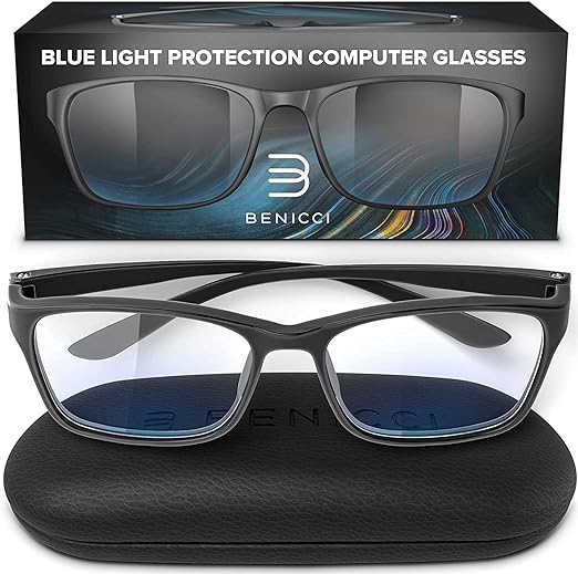 Photo 1 of Stylish Blue Light Blocking Glasses for Women or Men - Ease Computer and Digital Eye Strain, Dry Eyes, Headaches Blurry Vision Instantly Blocks Glare from Computers Phone Screens w/Case
