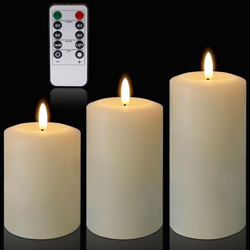Photo 1 of VIEWELLD Flameless Candles with Remote and Timer, Battery Operated Candles, Flickering Led Candles Real Wax Pack of 3, Christmas Home Wedding Birthday Decor
