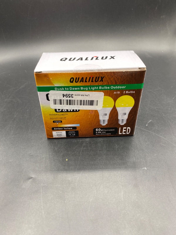 Photo 2 of Qualilux Dusk to Dawn Bug Light Bulbs Outdoor, 1900K Amber Yellow, 600 Lumen, LED 9.5W, A19 E26, 2-Pack, HQ-H017
