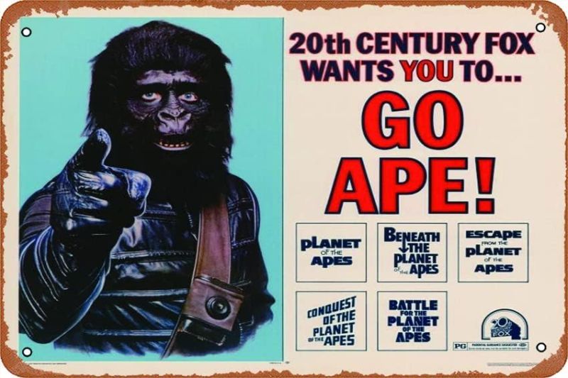 Photo 1 of Go Ape - Planet of the Apes Movie (1968) Poster Vintage Metal Tin Sign Retro Style Wall Plaque Decoration Metal Sign 8x12 inch
