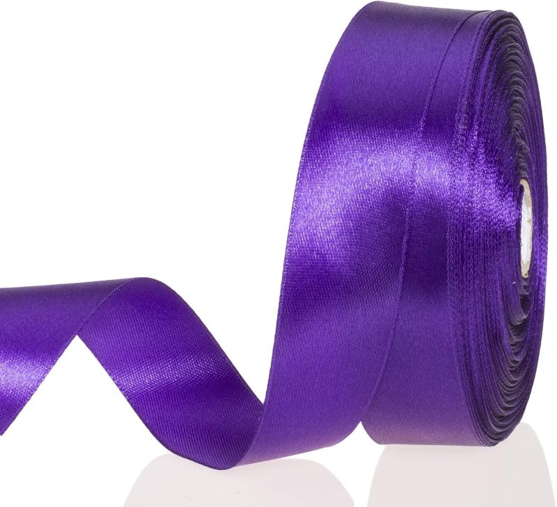 Photo 1 of YASEO 1 Inch Purple Solid Satin Ribbon, 50 Yards Craft Fabric Ribbon for Gift Wrapping Floral Bouquets Wedding Party Decoration
